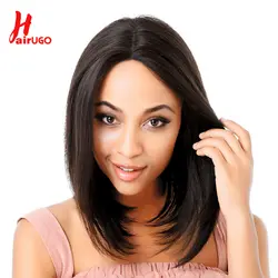 HairUGo короткие Синтетические волосы на кружеве человеческих волос парики для черный Для женщин боб парик натуральный Цвет Бразильский