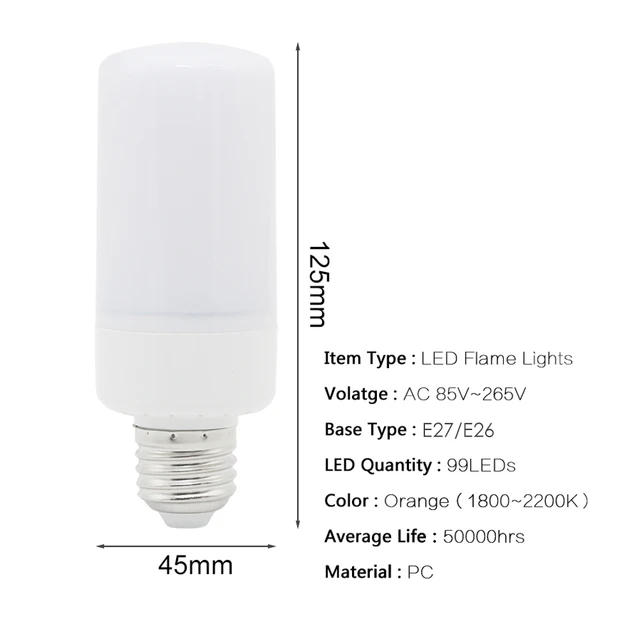 YWXLight E27 E26 2835 LED Flame Effect Fire Light Bulbs 3 Modes 7W Creative Lights Flickering Emulation Vintage Decorative Lamp