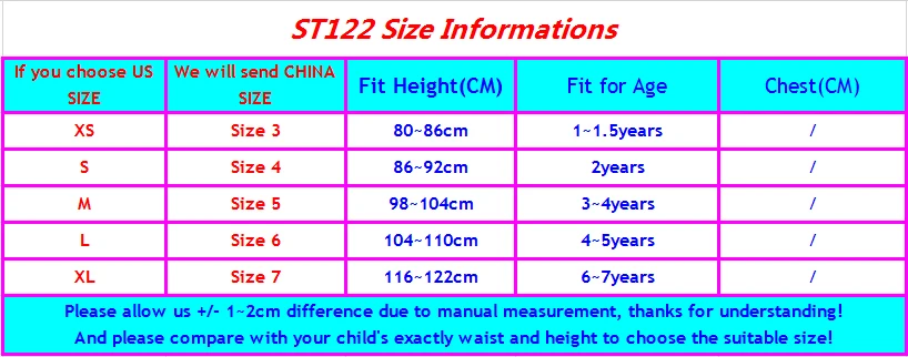 ST122 size chart
