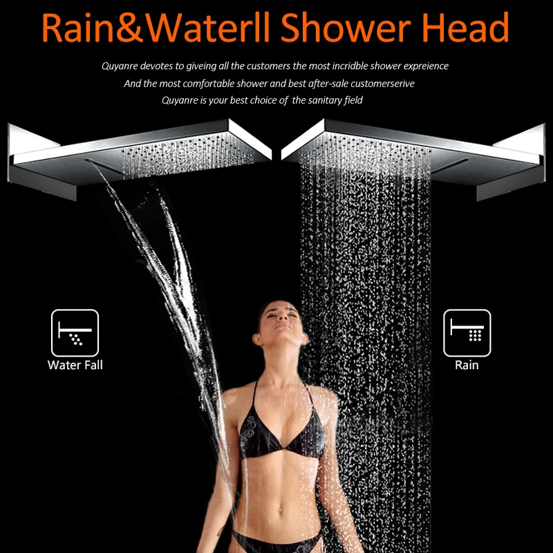 quyanre wanfan frap 22 inch waterfall rainfall shower head 3 handles thermostatic mixer tap faucet abs handshower faucet bathroom shower2
