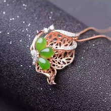 Натуральная Зеленая яшма кулон S925 Стерлинговое серебро натуральный драгоценный камень кулон Цепочки и ожерелья Модные бабочкой для женщин, ювелирные изделия для девушек