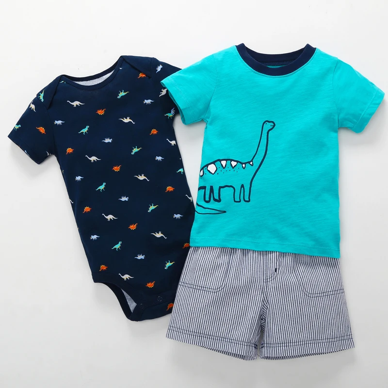 

T-shirt tops+bodysuit+shorts stripe summer outfit set newborn baby boy clothes infant clothing animal print suit babies costume