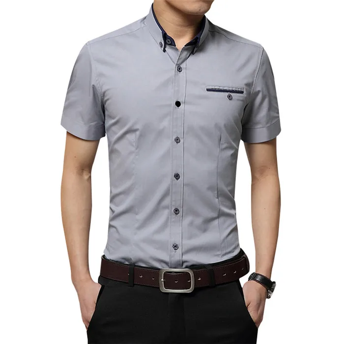 DAVYDAISY Новое поступление мужская рубашка брендовая Летняя мужская хлопковая рубашка с короткими рукавами с отложным воротником плюс размер 5XL DS-236 - Цвет: Grey