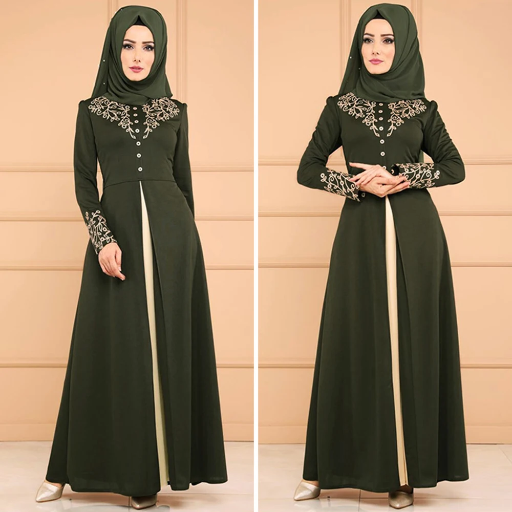 Us 2125 34 Offemas Stamping Cetak Baju Muslim Wanita Dubai Abaya Hitam Jubah Lengan Panjang Cardigan Kaftan Desain Elegan Maxi Gaun Pakaian In