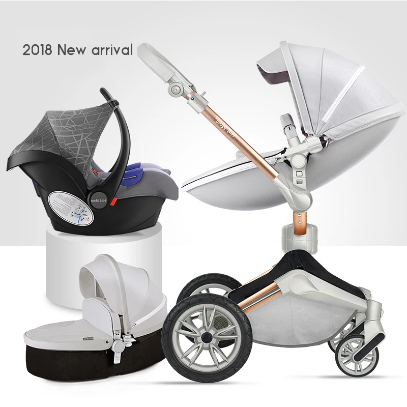 

2019 Hotmom Luxury Baby Stroller 3 in 1 stroller PU 2 in 1 stroller with car seat EU standed send gifts free shipping