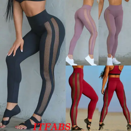 

2019 New Stylish Women Yoga Pants Mesh High Waist Fitness Leggings Women's Gym Workout Push Up Trousers Yoga Pants