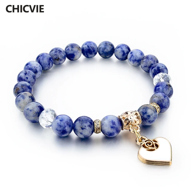 Chicvie Boho Natural Stone Bracelets For Women Gold Color Heart Love Chicvie Boho Natural Stone Bracelets For Women Gold Color Heart Love Bangles With Stones