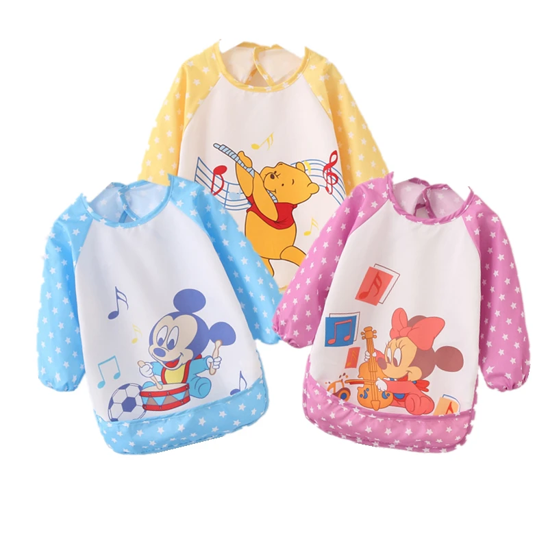 

Baby Boy Bibs Waterproof Long Sleeve Mickey Minnie Girl Bibs Kids Burp Cloth Feeding Bib with Pocket Child Apron Smock