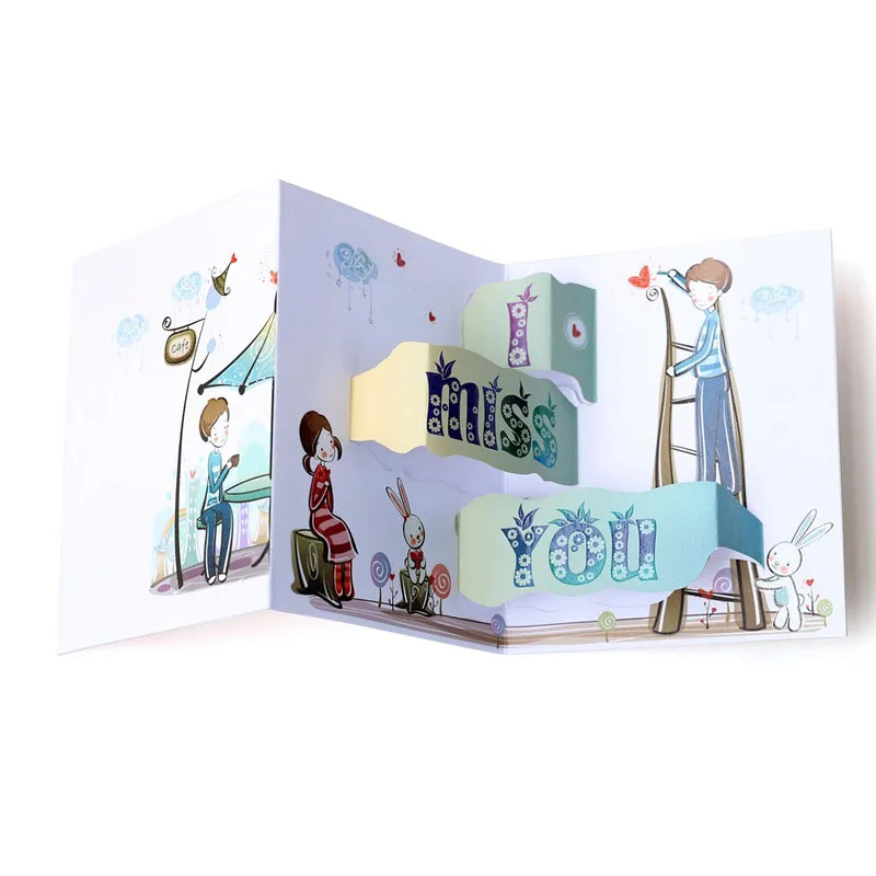  3D Handmade Tri-folding Type Lover MISS YOU Paper Greeting Cards Engagement Invitation Valentine's  - 32950859245
