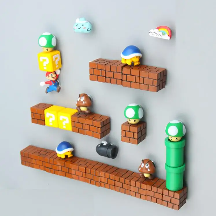 3D милый супер Марио смолы магниты на холодильник игрушки для детей украшения дома фигурки стены Марио магнитные пули кирпичи 1389