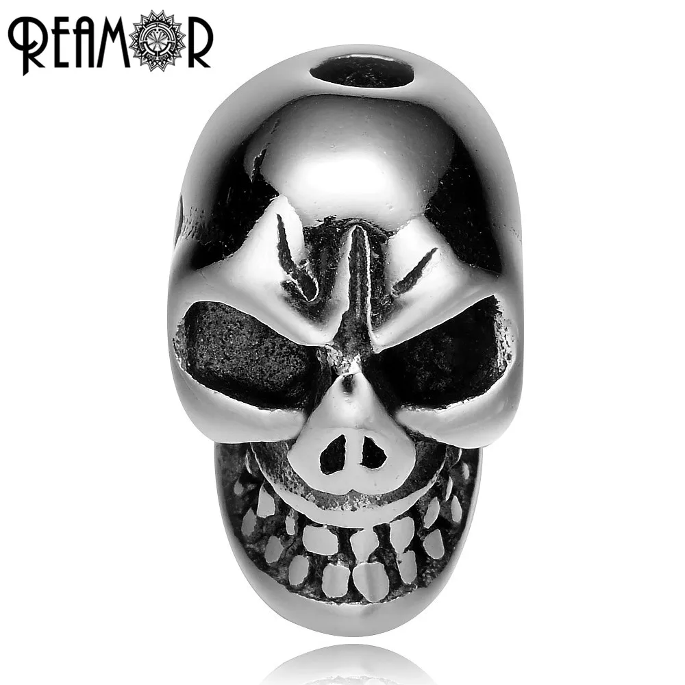 

REAMOR 2mm 316l Stainless Steel Punk Style Skull Head Small Hole Beads Charms for Man Bracelets Jewelry Making