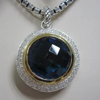 شراءالصلبة 925 الفضة والمجوهرات 18 مللي متر الزهري قلادة مع هامبتون الأزرق توباز تصميم العلامة التجارية مجوهرات المرأة محسن دون سلسلة