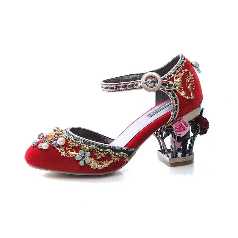 Krazing Pot/Новинка года; Модная брендовая обувь; Роскошные женские туфли-лодочки на высоком каблуке, украшенные цветами и жемчугом; вечерние, свадебные, повседневные туфли со стразами; большие размеры