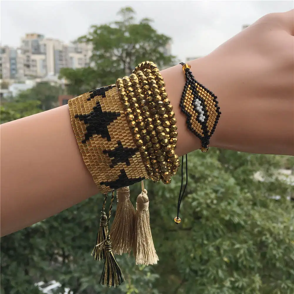 Go2boho Delica MIYUKI Браслет Золотая Звезда Pulsera 6 обруч кристалл сексуальные Золотые губы вечерние ювелирные изделия для женщин браслеты с кисточкой Handmad