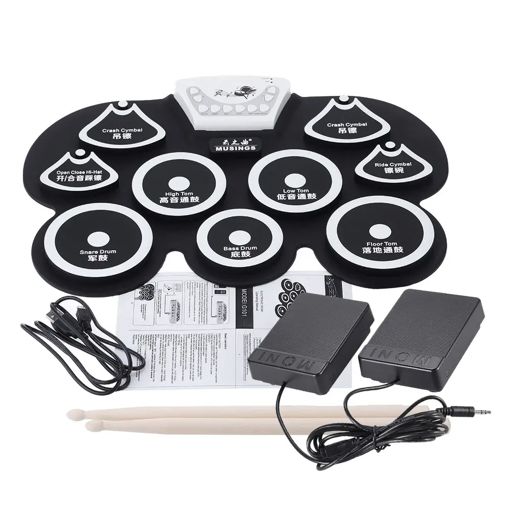 

Silicone Portable Foldable Digital USB Midi Roll-up Electronic Drum Pad Kit with Stick and Foot Pedal