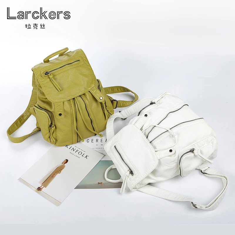 Larckers women soft pu leather women backpack travel backpacks satchel girls casual bag string and cover