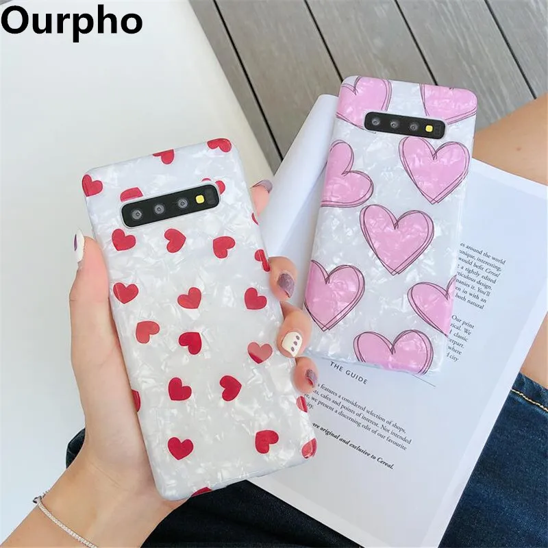 

Ourpho Phone Case For Samsung Galaxy S8 S8Plus S9 Plus S10 Plus Note 8 Note 9 Cover Luxury Shiny Love Heart Phone Cases Coque