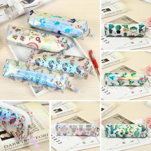

1Pcs Cartoon Student Kawaii Pouch Bags Laser Pencil Pen Case Cosmetic Makeup Bag Zipper Pouch Travel Organizer Case Container