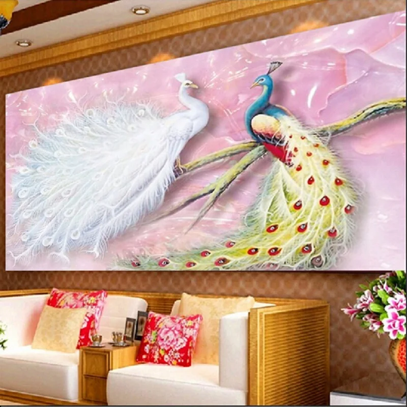 5d Diy Diamond Bordir Penuh Burung Merak Dekoratif Lukisan Berlian