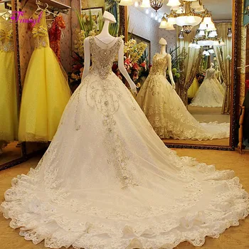 

Fmogl Luxury Beaded Sweetheart Neck Crystal A-Line Wedding Dresses 2019 Gorgeous Appliques Vintage Bridal Gown Vestido de Noiva