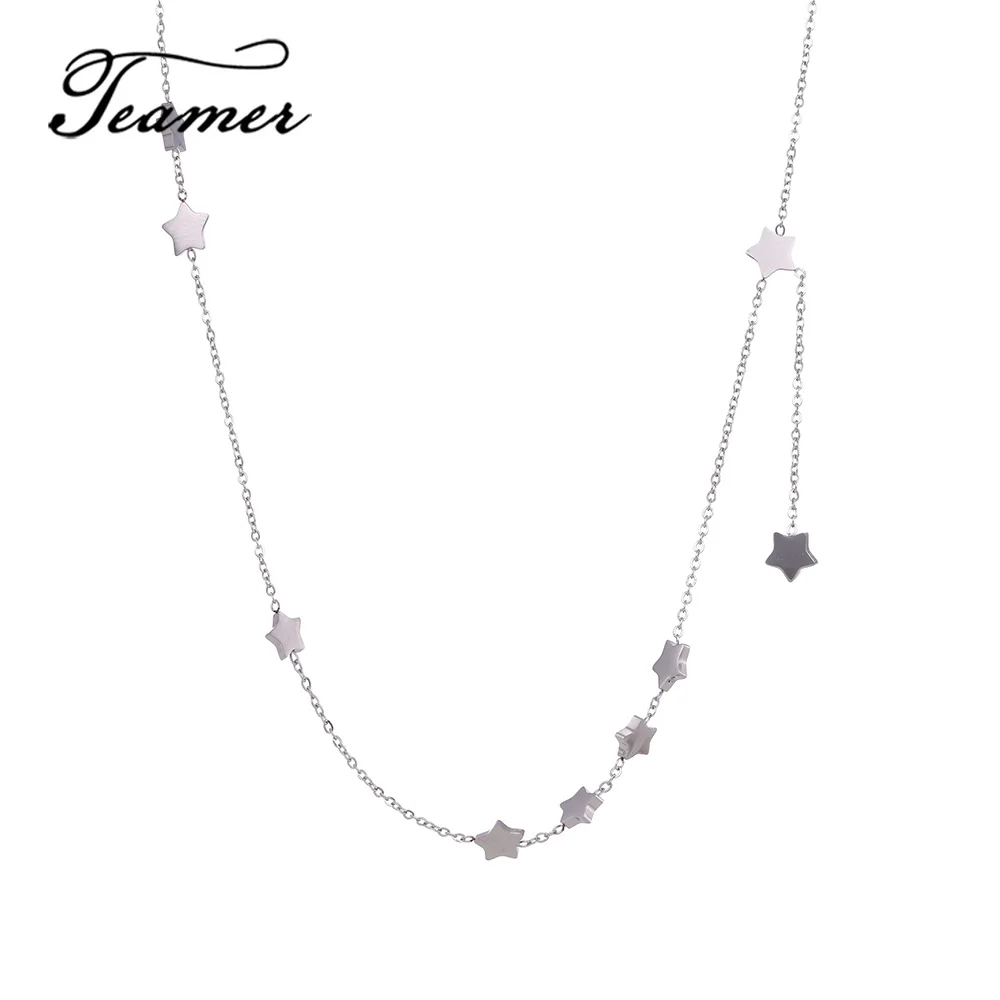 Teamer Long Stainless Steel Necklace Color Star Charm Pendant For Women Fashion Jewelry Best Gifts Friend | Украшения и