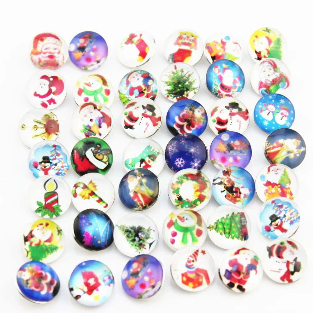 50pcs/lot 18mm Glass Snap Button Charm Christmas Decoration Fit Ginger