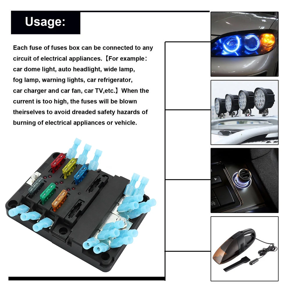 6 Way Blade Fuse Box Holder Block with Red LED Indicator 8Pcs Standard Fuses for lexus geely emgrand ec7 citroen c4 ford focus 2-in Fuses from Automobiles ...