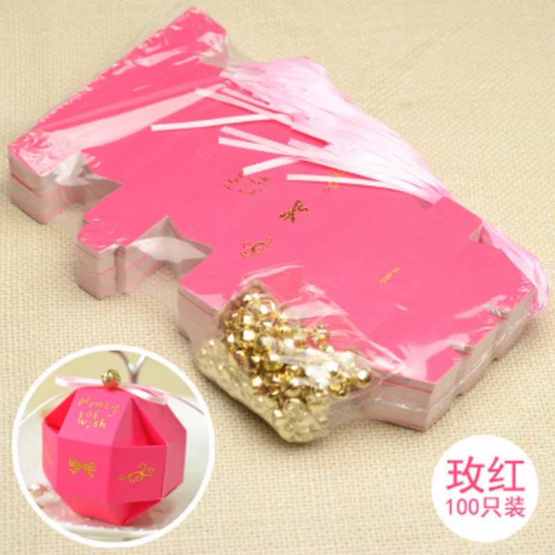 rose 100 шт Новые Свадебные сувениры DIY конфеты коробочки bomboniera вечерние подарки коробки для шоколада с лентами и маленькие колокольчики - Цвет: rose
