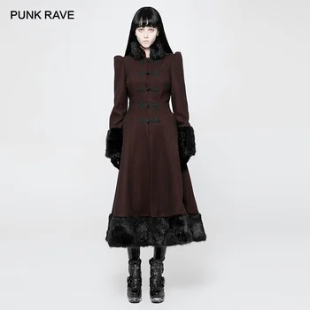 

PUNK RAVE Women's Gothic Vintage Palace Elegant Red Winter Coat Princess with Fur Collar Outwear Stage Performance Wool Coat