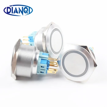 

30mm Stainless steel metal push button switch flat round ring mark LED momentary 6 pin car switches reset latching fixation