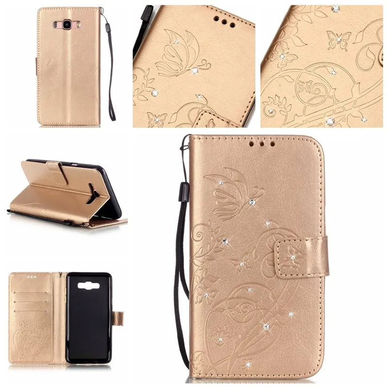 Роскошный чехол-книжка из искусственной кожи с украшением в виде бабочки для Samsung Galaxy J1, J2, J3, J5, J7, чехлы для телефонов+ ремешок