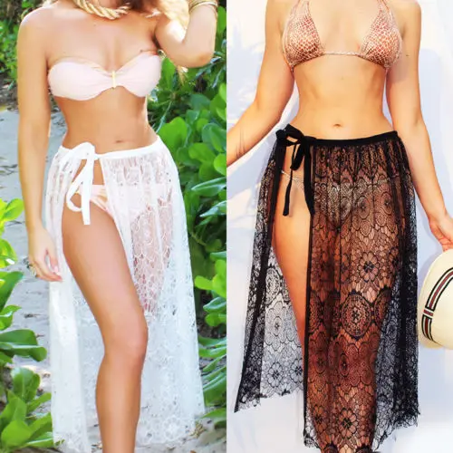 

Women Bathing Suit Lace Crochet Bikini Cover Up Swimwear Summer Beach Skirts UK