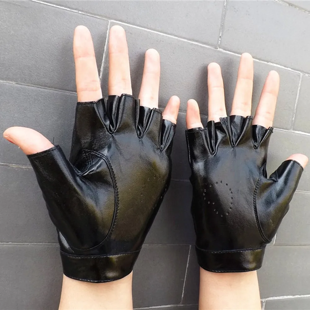 KANCOOLD female mittens Fashion 1 Pair Men PU Leather Half Finger