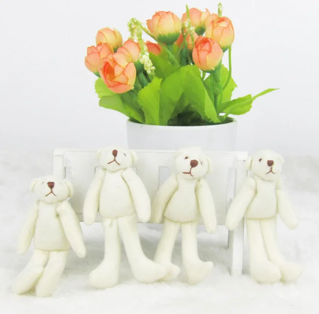 100PCS/Lot Mini Joint Long-Legged Bear Stuffed Plush Toys 7 cm Cute White Teddy  Dolls Gifts Wedding Party Decoration J00602