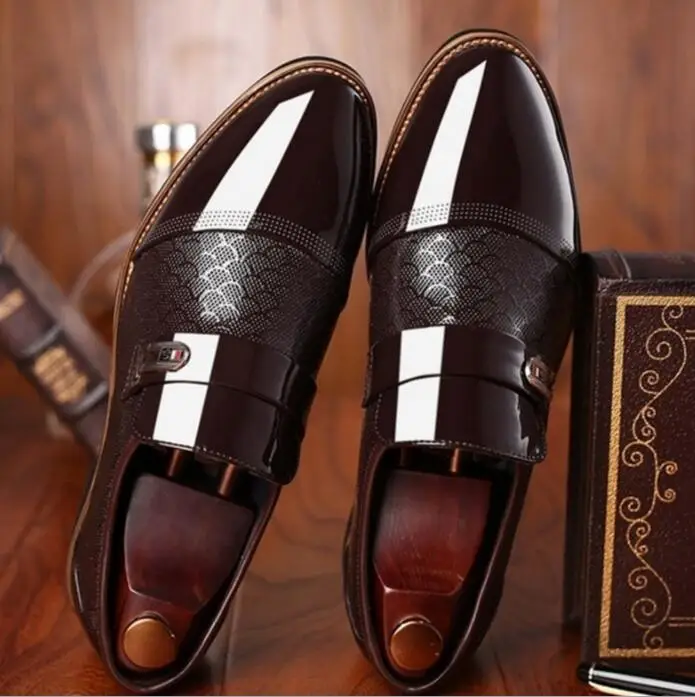 

New 2019 Business Dress Men Formal Shoes Wedding Pointed Toe Fashion PU Leather Shoes Flats Oxford Shoes For Men