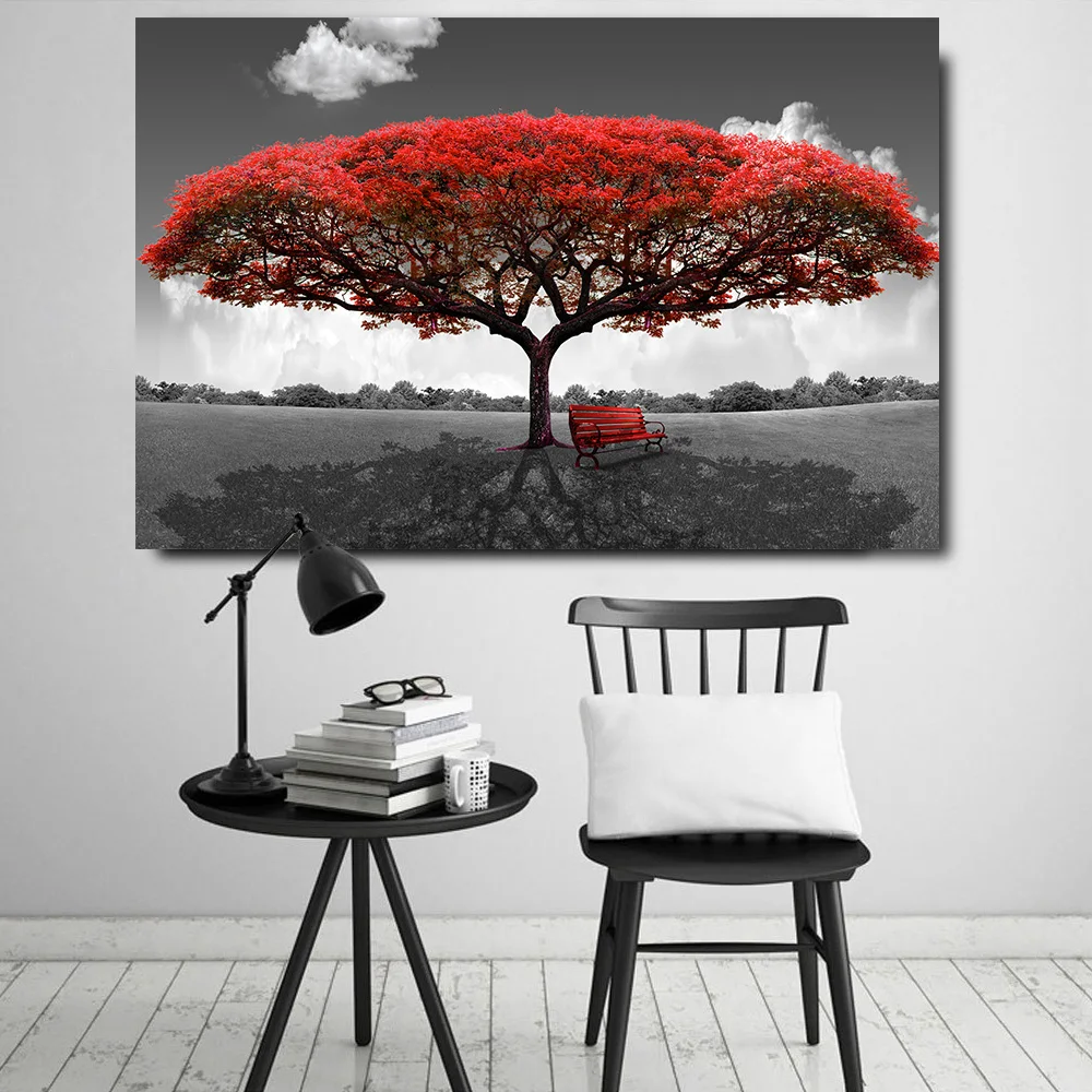 

Embelish Large Size 1 Pieces HD Print On Canvas Paintings Red Tree Landscape Wall Art Posters For Living Room Home Decor Picture
