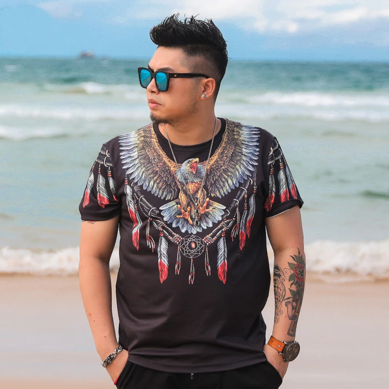 

Summer T-Shirt cotton Men New Printed T Shirt Short Sleeve Vintage Cross character Famous Brand Men Clothing hip hop tops