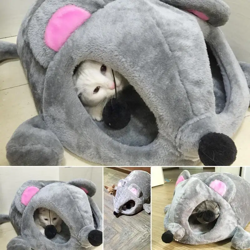 Hot Sale Grey Mouse Shape Bed for Small Cats Dogs Waterproof Bottom Cat