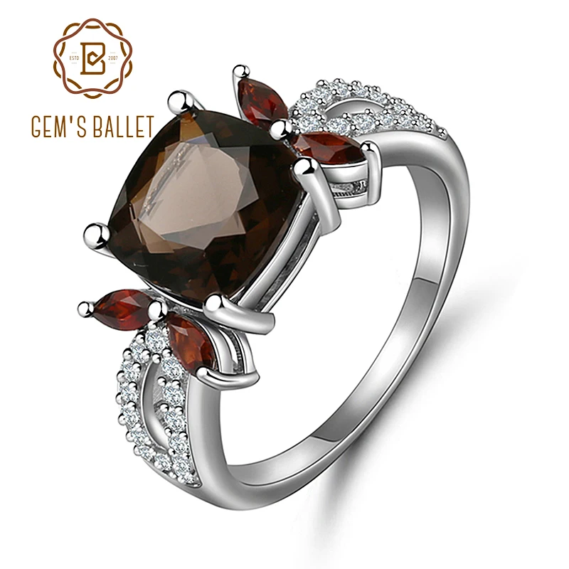 

GEM'S BALLET Smoky Quartz 925 sterling silver Natural Gemstone Rings For Women Wedding Engagement Luxury Fine Costume Jewelry