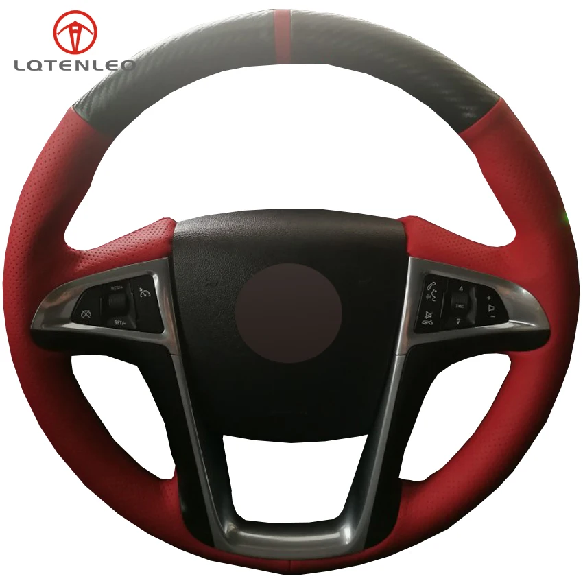 LQTENLEO Carbon Fiber Red Leather Car Steering Wheel Cover For Buick