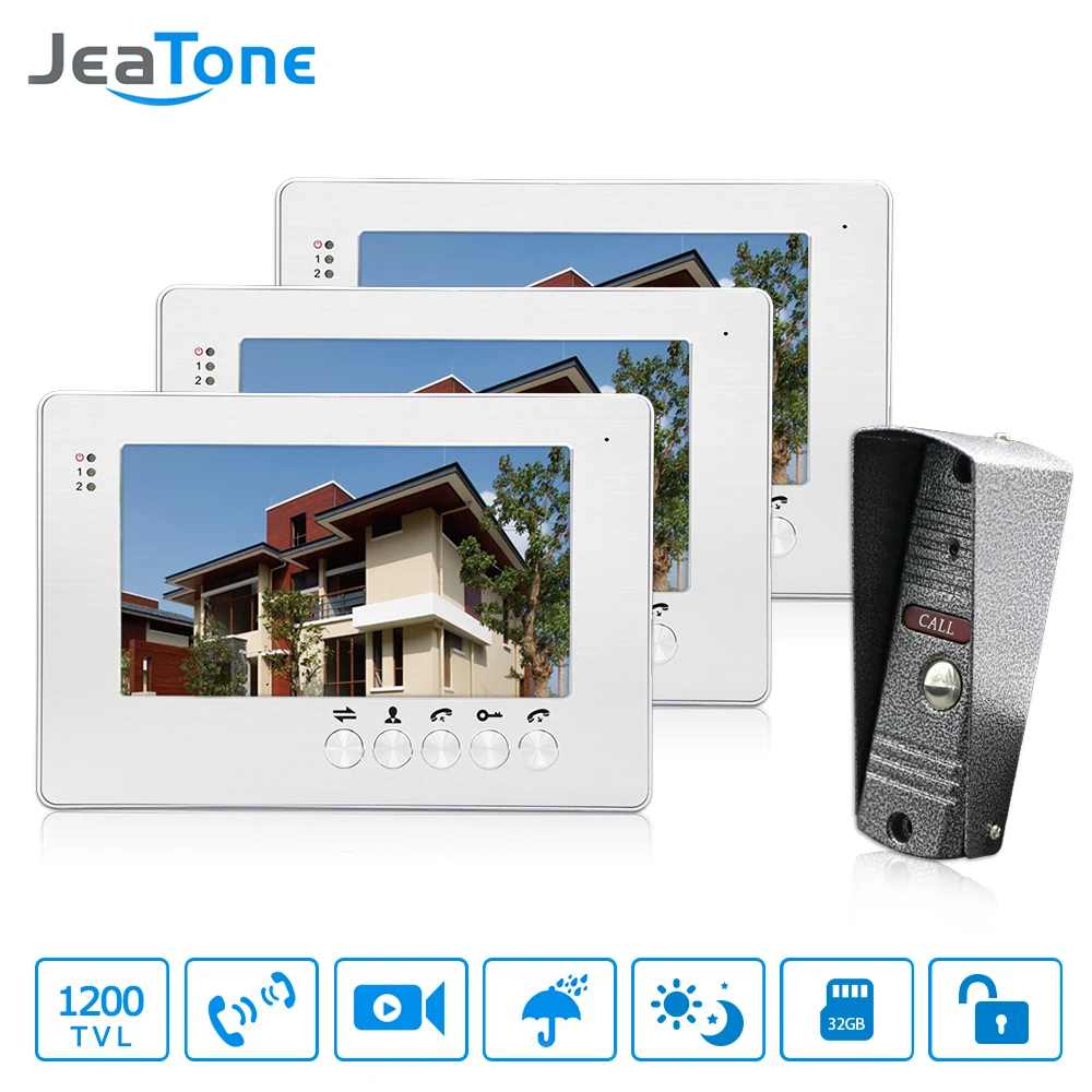 JeaTone 7" Wired Video Door Phone System One 1200TVL Outdoor