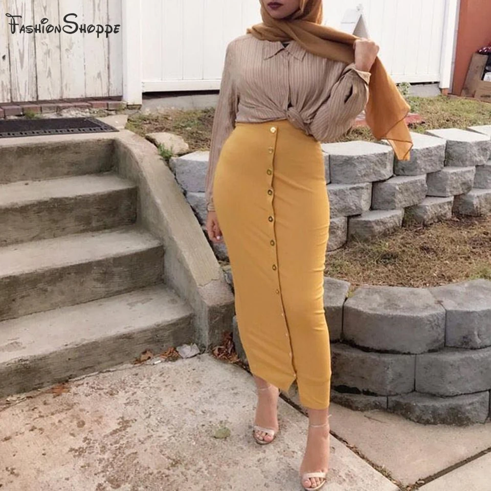 Abaya Dubai Arabe Musulman Taille Haute Tricote Crayon Moulante Hijab Jupe Robe Abayas Femmes Jupes Longues Vetements Islamiques D914 Aliexpress