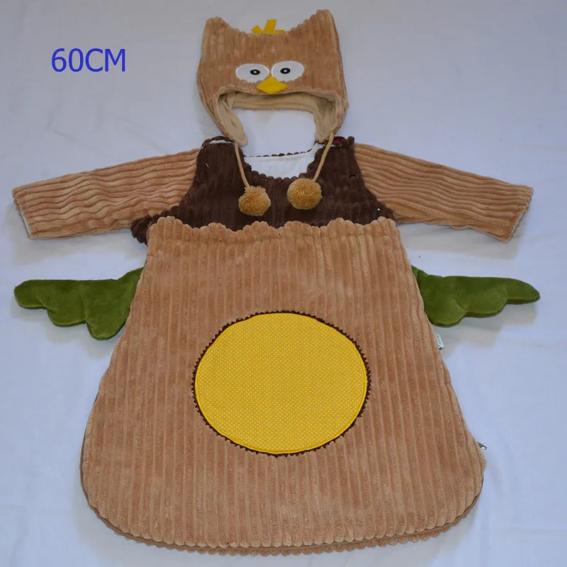 Goldbuddy/модные зимние толстые милые детские спальные мешки с крышкой, хлопковые детские спальные мешки для мальчиков и девочек, флисовая сумка, 60-83 см - Цвет: Owl 60CM