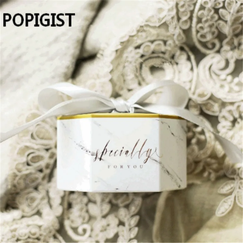 

Creative wedding candy boxes with grey ribbons paper favor bags marble printed chololate container souvenir 30