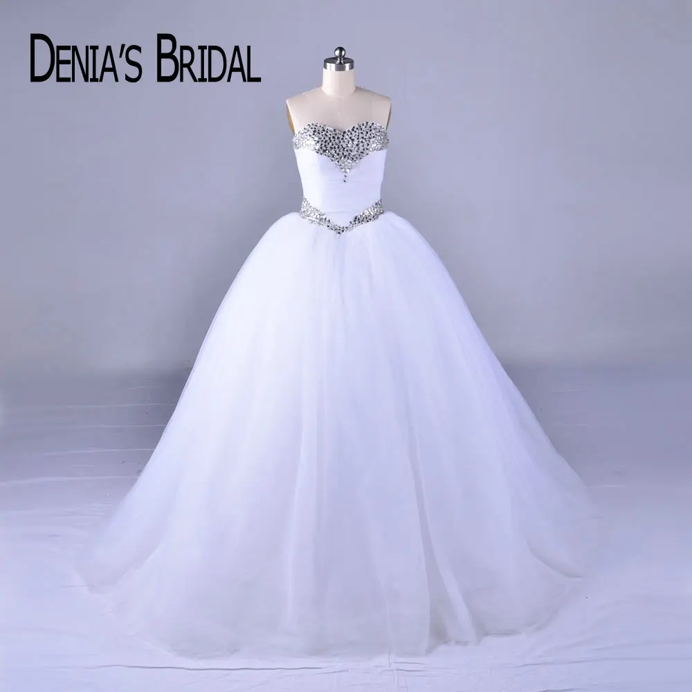 2018 Puffy Ball Gown Wedding Dresses Real Image Beaded Sweetheart