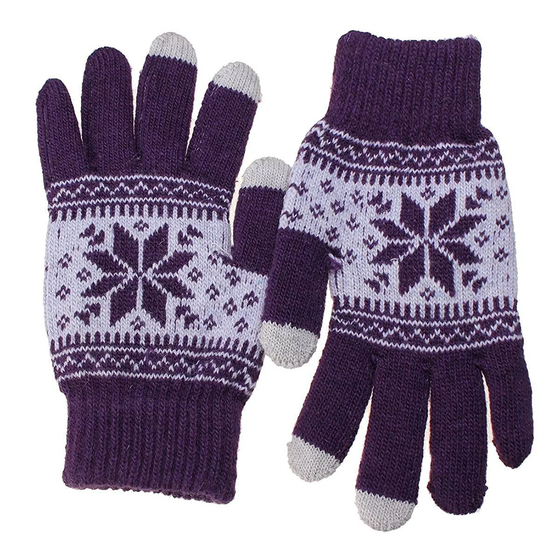 Теплые зимние перчатки для сенсорного экрана, женские вязаные шерстяные перчатки фиолетового цвета