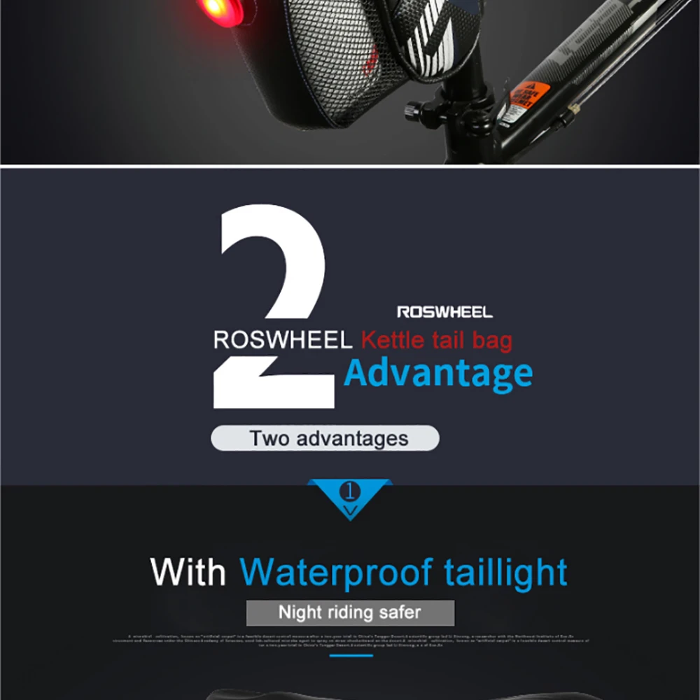 Flash Deal ROSWHEEL Bicycle Bag Rainproof Saddle Bag Outdoor Cycling Mountain Bike Back Seat Tail Pouch Maintenance Tool Bags with Tailligh 2