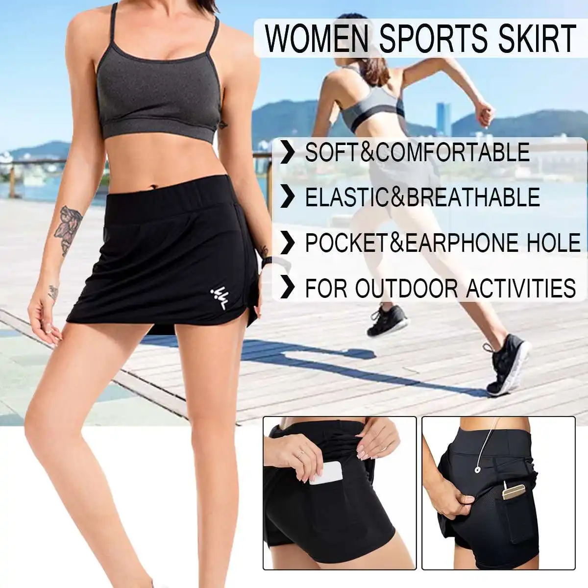 Спортивные юбки для тенниса, йоги, фитнеса, короткая юбка для бадминтона, дышащие быстросохнущие женские спортивные юбки для бега, настольного тенниса