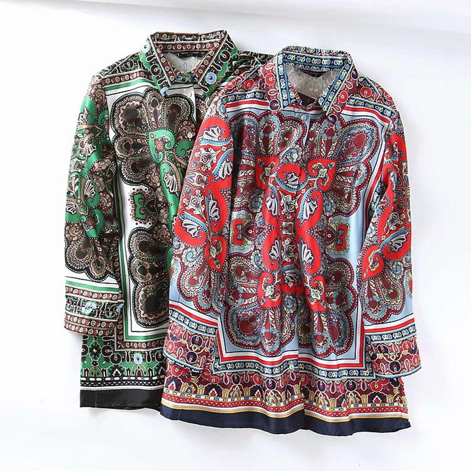 

2019 Summer Women Vintage Blouses and Tops Print Tops Long Sleeve Chiffon Loose Female Casual Shirt Tops blusas Clothes