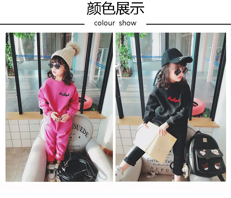 

2018 New Winter Item Girl Fashion Suit Thick Warm Clothing Set Including Top+Pant